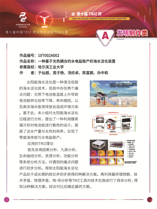10T002A002 哈尔滨工业大学 光耀科技队 一种基于光热耦合的水电盐联产的海水淡化装置
