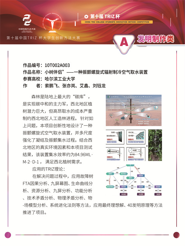 10T002A003 哈尔滨工业大学 hit零碳先锋 小树伴侣”——一种振颤螺旋式辐射制冷空气取水装置