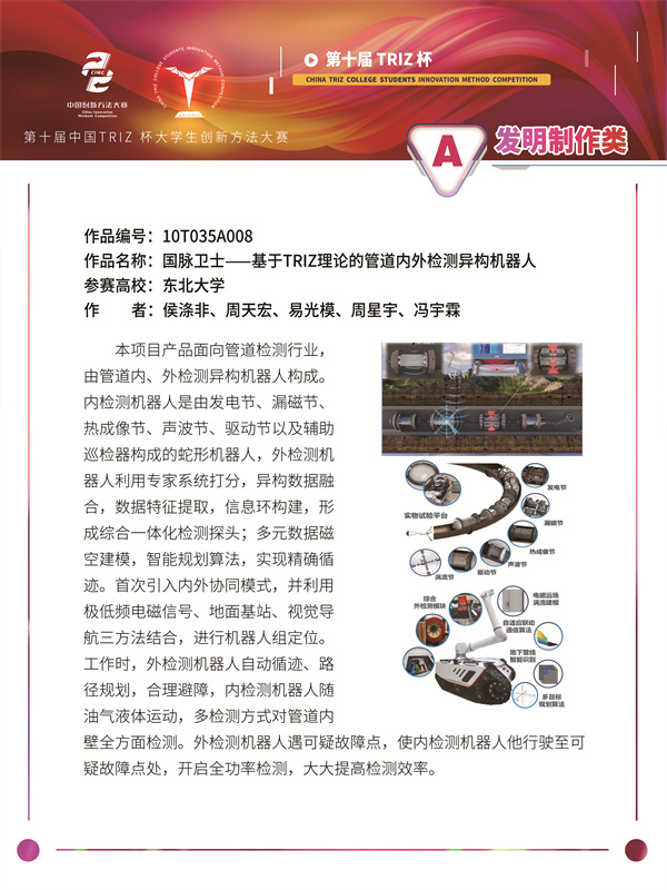 10T035A008 东北大学 IEST 国脉卫士——基于TRIZ理论的管道内外检测异构机器人