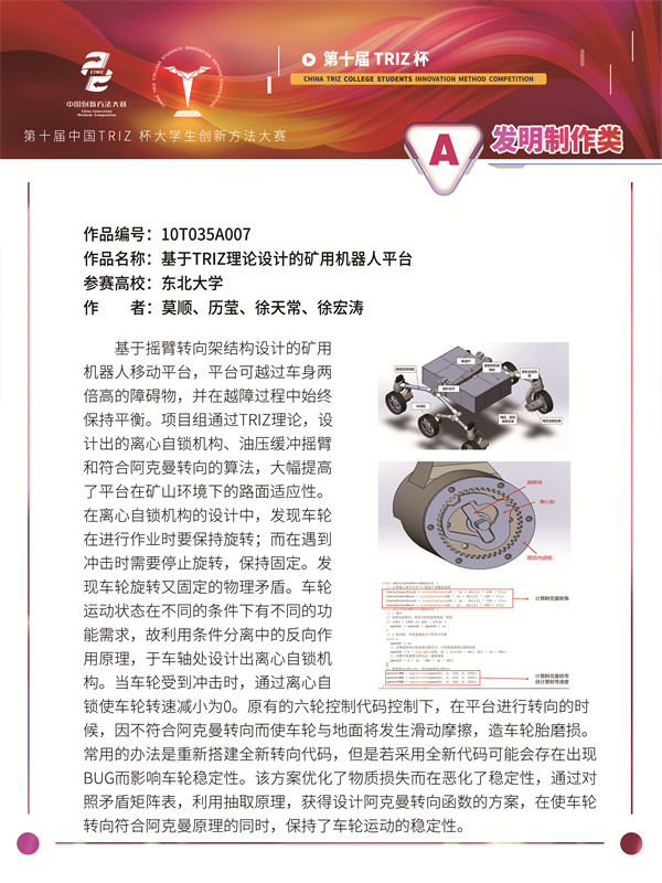 10T035A007 东北大学 金钥匙团队 基于TRIZ理论设计的矿用机器人平台
