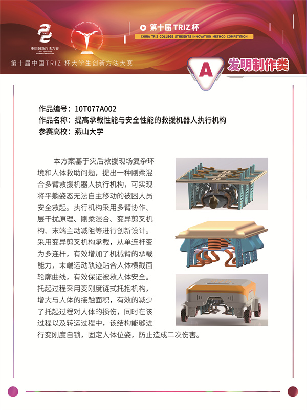 10T077A002+燕山大学+发明制作类+提高承载性能与安全性能的救援机器人执行机构