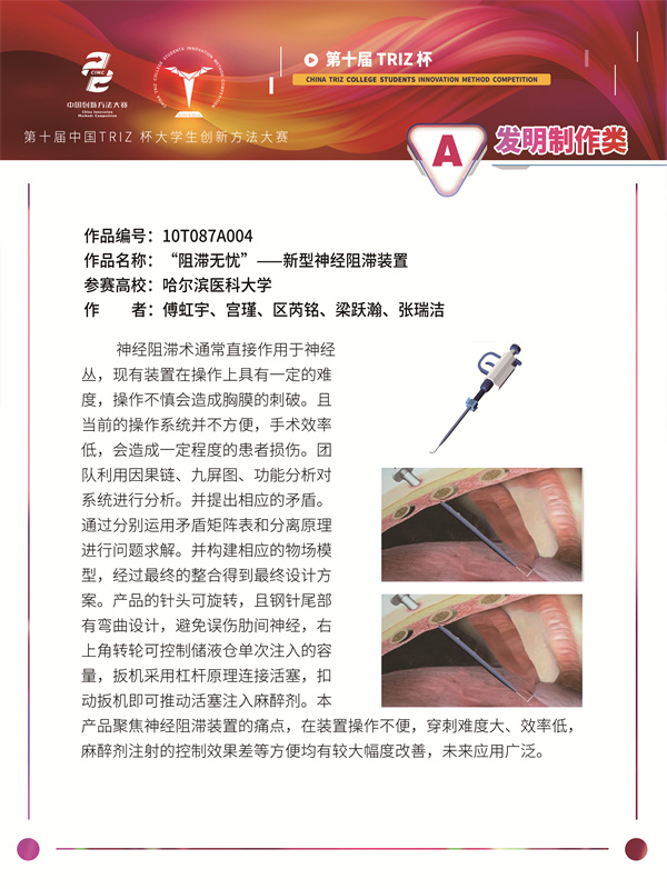 10T087A004-发明制作-“阻滞无忧”——新型神经阻滞装置-哈尔滨医科大学-傅虹宇